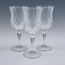 Set of 3 Vintage Cut Crystal Wine Glasses – Clear Goblets Faceted Stem 7"
