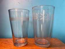 2x Rare Antique Half /Pint Glass Cider Cyder  Ale Beer Pub Vintage Etched