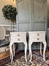 Pair Of Bedside Tables Lockers Neutral Colour Elegant With Gold Knob And Drawers
