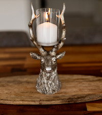 Stag Silver Candle Holder Decoration Home Decor Reindeer Pillar Distressed X1