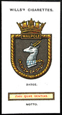 HMS WALPOLE  Royal Navy Destroyer  Vintage  1925 Illustrated Card  DE22M