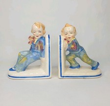 Art Deco Porcelain Childrens Bookends 1930s Antique Ceramic Pair Of Boys 