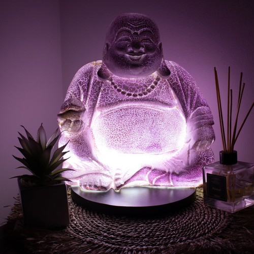 Laughing buddha lamp - laughing, lavender