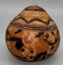 Vintage Peruvian Gourd Hand Carved Musicians Dancers 9cm wide 9cm tall