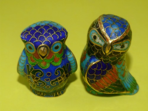 Two small cloisonne - cloisonne, owls