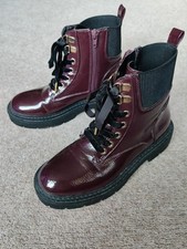 Ladies Burgandy Boots Size 5 Dual Zip and Lace Fastening Faux Leather