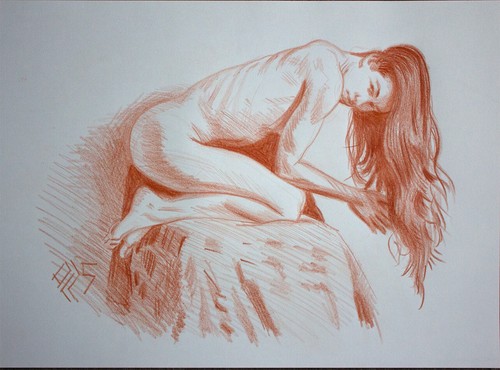 Original female red crayon - original,