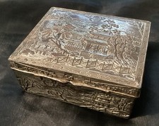 Vintage Decorative Japanese Metal Vanity or Storage Box With Wooden Insert