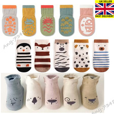5x Non-Slip Boy Girl Toddler Socks with Animal Prints Anti-Skid Grips 1-3 years