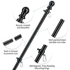 1.8M 6FT Telescopic Flag Pole with 360° Rotating Rings Outdoor Heavy Duty