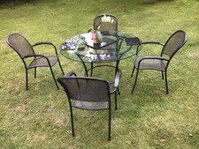 Deluxe Four-Seater Garden  Table & Chair Set - Steel  Glass Outdoor Dining Set
