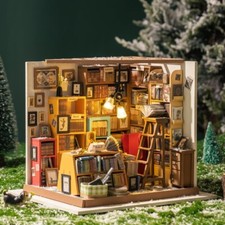 Rolife DIY Mini Dollhouse Miniature Kit Wooden Sam's Book Shop w/ Furniture LED