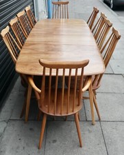 Vintage Ercol Grand Windsor Extending Plank Dining Table with 10x dining chairs