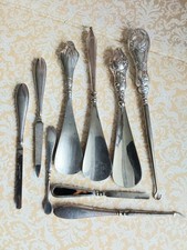 Small Joblot Of Silver Handled Vanity Tools, Button Hook,nail Tools,shoe Horn