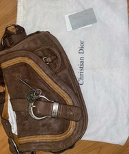 Christian Dior Vintage Leather Gaucho Double Saddle Bag - Tan Brown.
