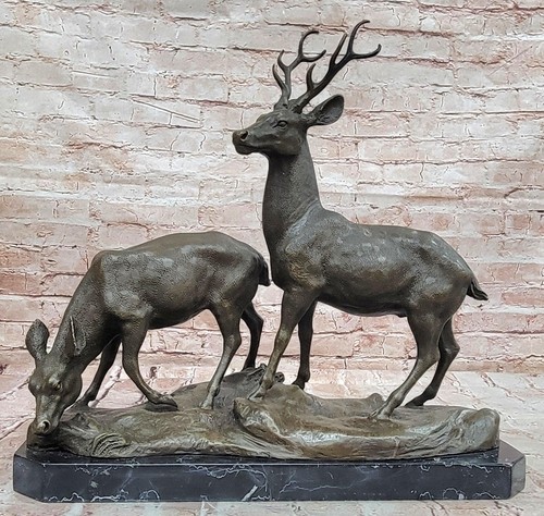 Bronze stag and doe deer - bronze,