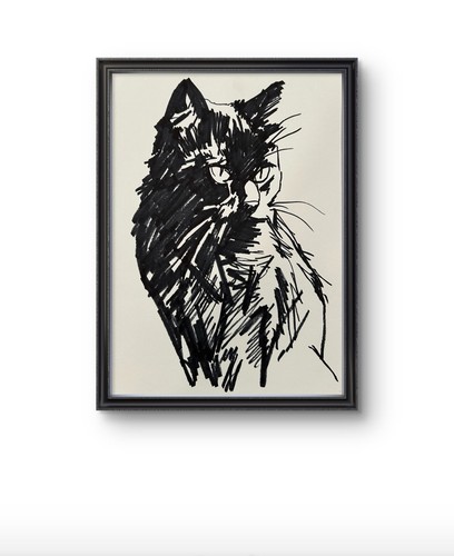 Original abstract black cat - original,