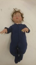 Realistic Reborn Bonnie Brown Baby Doll with Blue Sleepsuit Brown Hair 20in