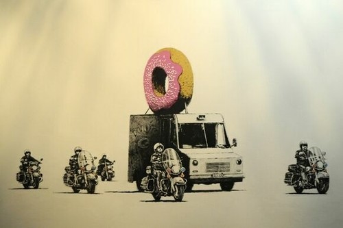 Banksy street artist donut van - street,
