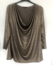 Samya Gold/Brown Soft Light Knit Top Jumper Size 28 New Cowl Neck Comfort Fit