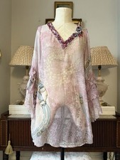 Ladies Pure Silk Top Sheer Chiffon Pink Long 22 Maggio IT42 beach kaftan sarong