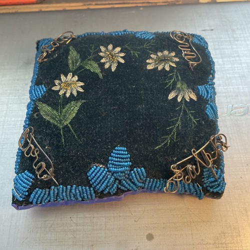 Antique beaded pin cushion - antique,