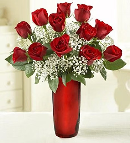 Red glass cylinder vase 25cm - vase,