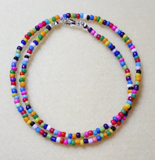 MULTICOLOURED RAINBOW OPAQUE HANDMADE SEED BEAD NECKLACE 18" - N10
