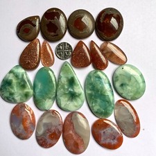 JOBLOT 19 RARE PENDANTS MOROCCAN AGATE, MEXICAN FIRE OPAL, SUNSTONE, SMITHSONITE