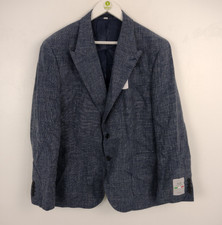 M&S Men's Linen Cotton Blend Twill Suit Jacket Navy Size 46" Short NEW F2
