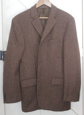 Daks Blazer Jacket - Men's - Fits Like XL - 100% Wool - Brown Herringbone Tweed