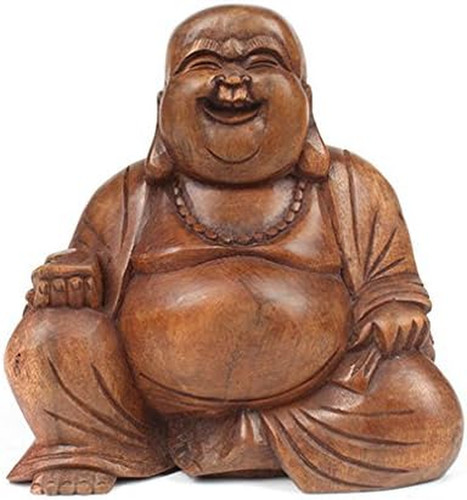Large laughing wooden buddha - laughing,