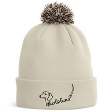 Dachshund Bobble Hat Outline Gift Embroidered Sausage Dog Gift Winter Walk Women