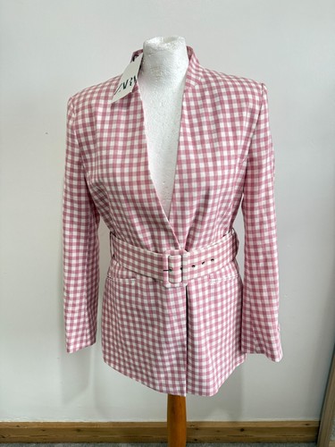 Zara pink white gingham blazer - zara,