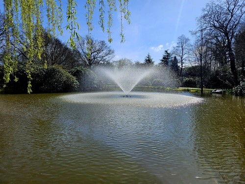 Large pond fountain water