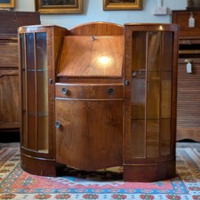 Art Deco Walnut Display / Cocktail Bar / Drinks Cabinet c.1930s – Drop-Front Se