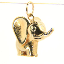 Vintage 9ct Gold Hallmarked Elephant Charm Pendant Trunk Up