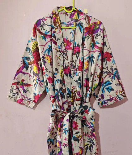 Indian cotton kimono robe long - cotton,