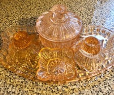 Vintage Pink Crystal Glass Dressing Table Set 4 parts crystalor rosaline 