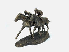 Horse Racing Jockey Statue, 32cm/12.6", Cold Cast Bronze, Statue Decor