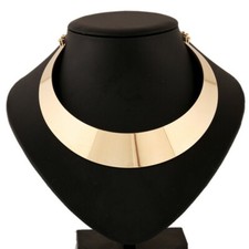 Gold Choker Necklace Metal Statement Thick Festival Party Shiny Collar Big Large