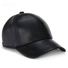 Baseball Cap 6 Panel Soft Sheepskin Adjustable Strap Hat Genuine Leather Men's