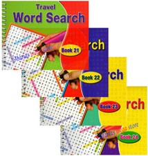 Set 4 x Spiral Bound Word Search Travel Books - 520 Puzzles FUN BRAIN ALL AGES