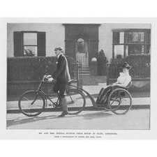 MADGE KENDAL Outside White Lodge, Filey on Bicycle - Antique Print 1902