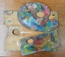 Vintage wooden Artist’s Palettes x 3 used artwork oil painting paint multicolour