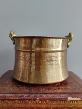 Antique Round Brass Hanging Pot Snake Handle Handmade Gold Plant Pot Cover