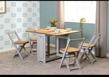 Santos Folding Drop leaf Butterfly Dining Set Table 4 Chairs Grey Waxed Pine