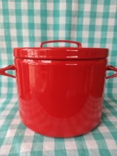 Retro Red  Enamel Ware  Casserole Pot Heavy Cast Iron Finel Arabia Seppo