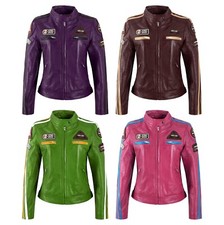 SIZMA Ladies Leather Jacket Classic Retro Motorcycle Racer Style Vintage Jacket