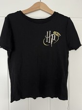 Primark x Harry Potter Black Ribbed Crop Top Age 10-11 HP Logo Snitch